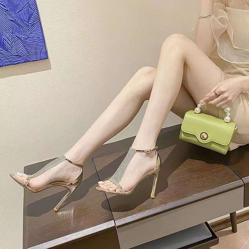 T-Strap Rhinestone Stiletto Sandals