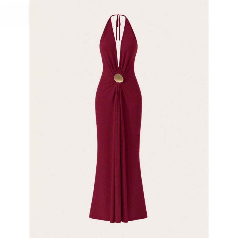 Halter Backless Maxi Dress with High Slit