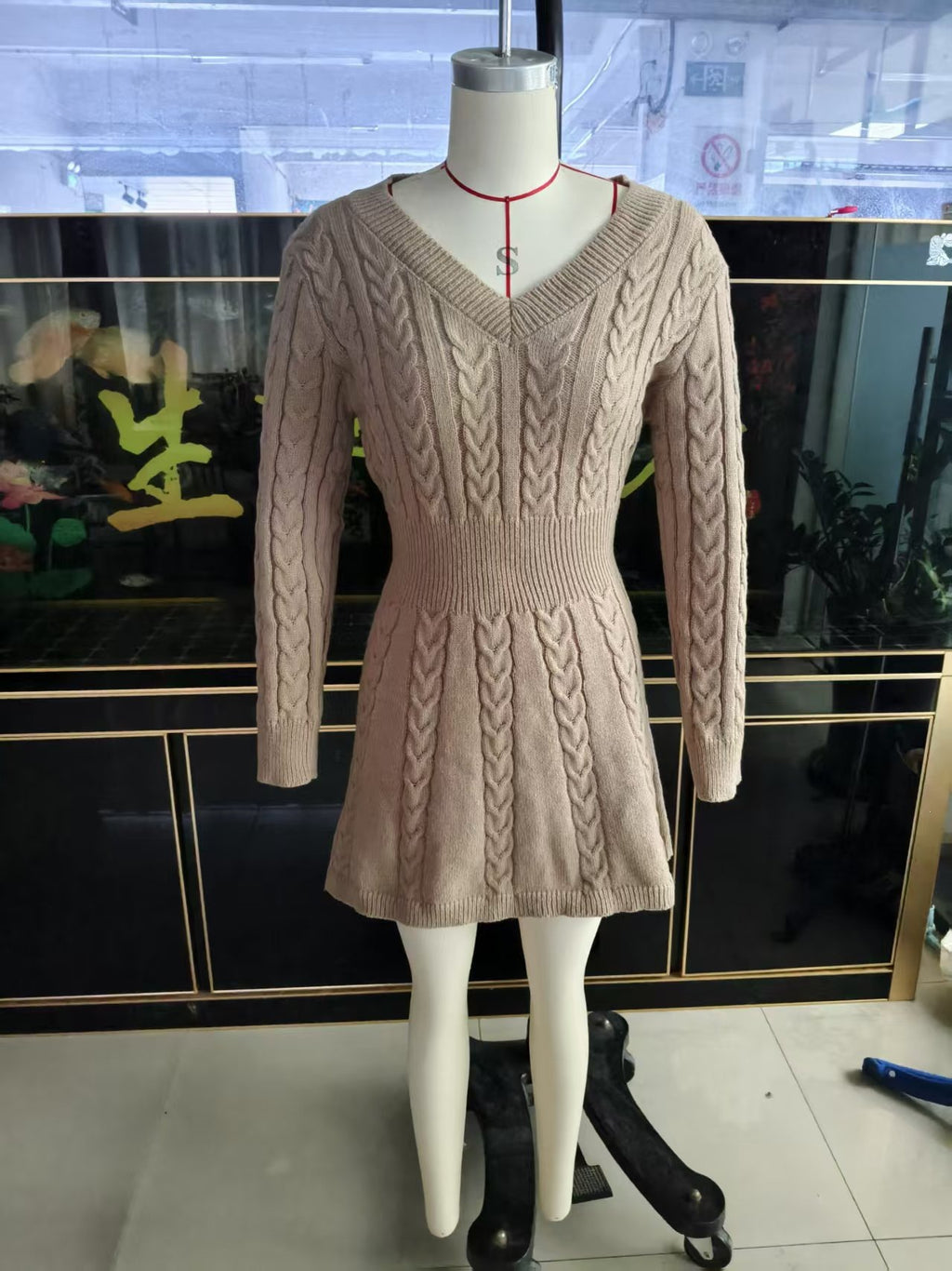 V-Neck Twist-Knit Dress