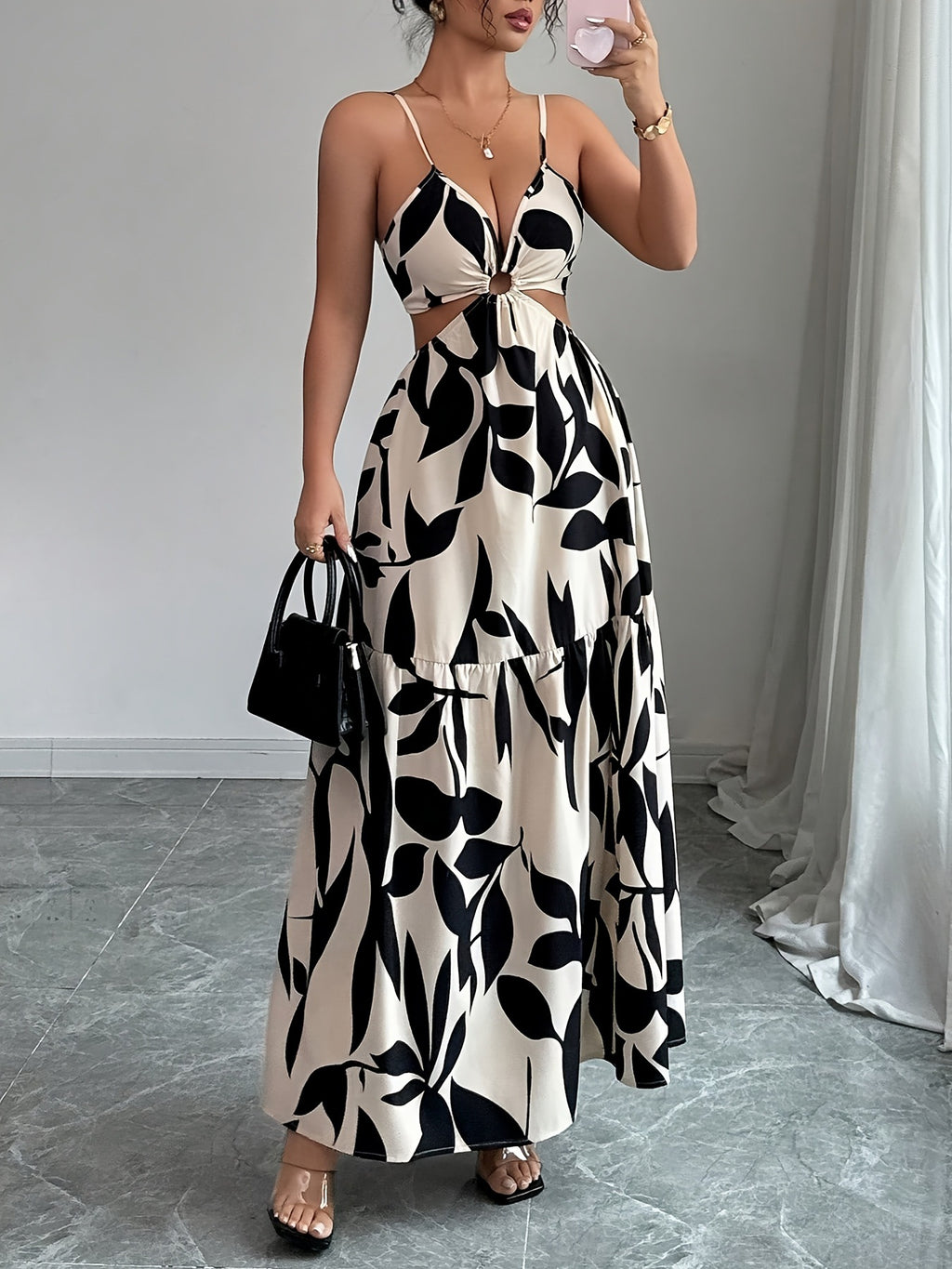 Floral Print Backless Maxi Dress