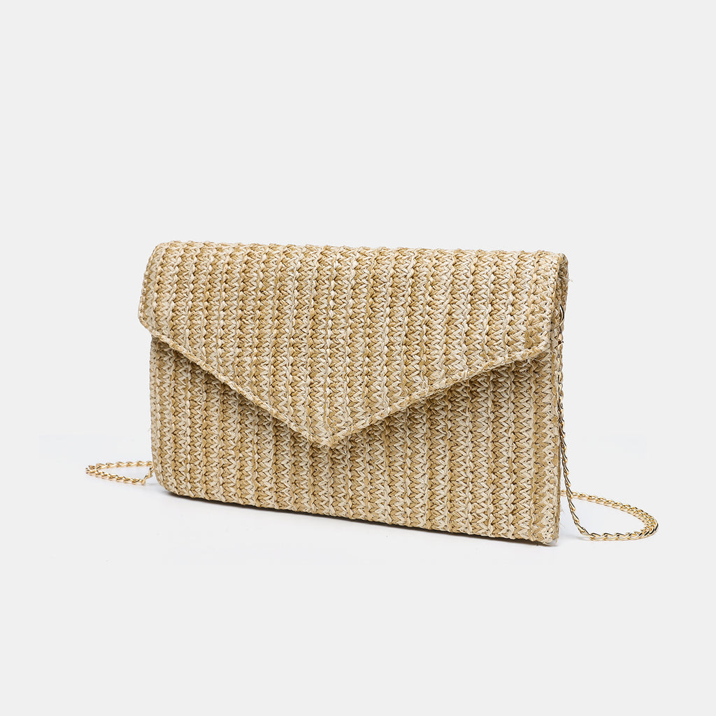 Straw Crossbody Bag with Chain Strap