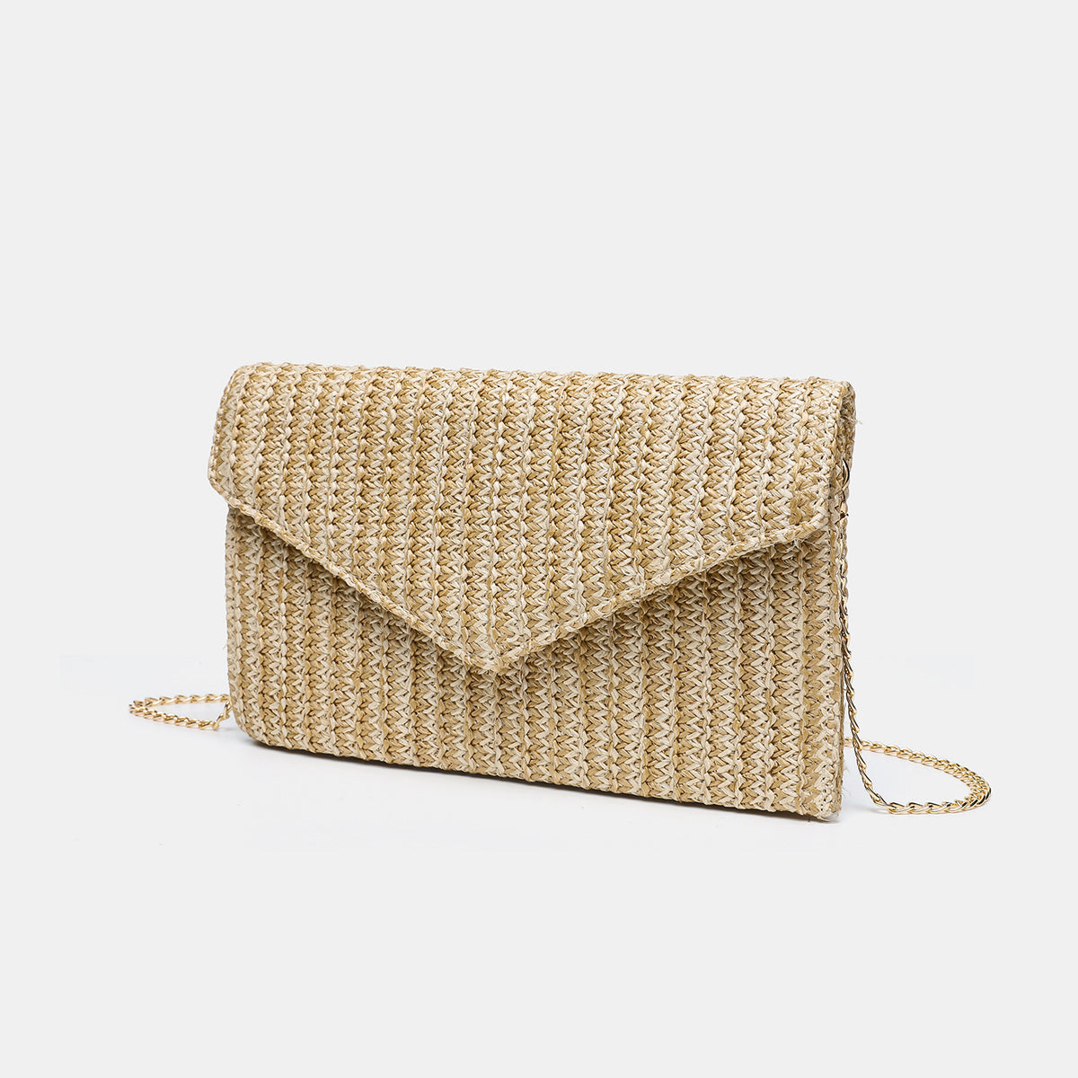 Straw Crossbody Bag with Chain Strap