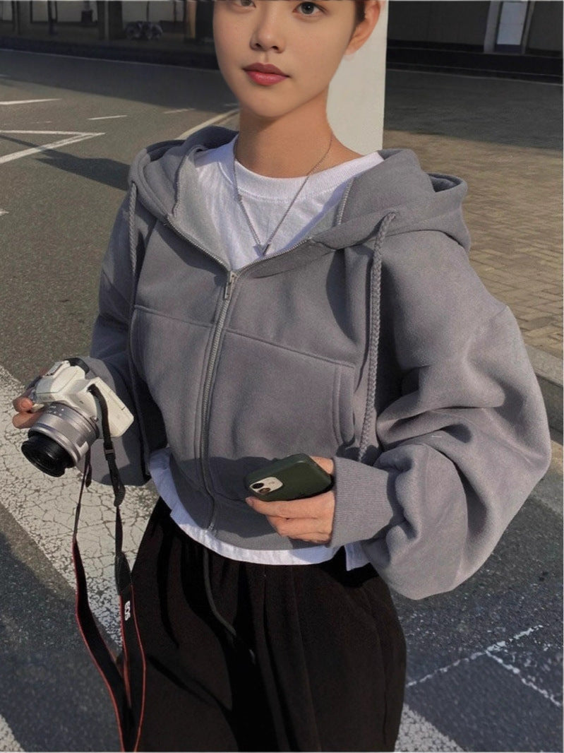 Zippered Hooded Sweatshirt