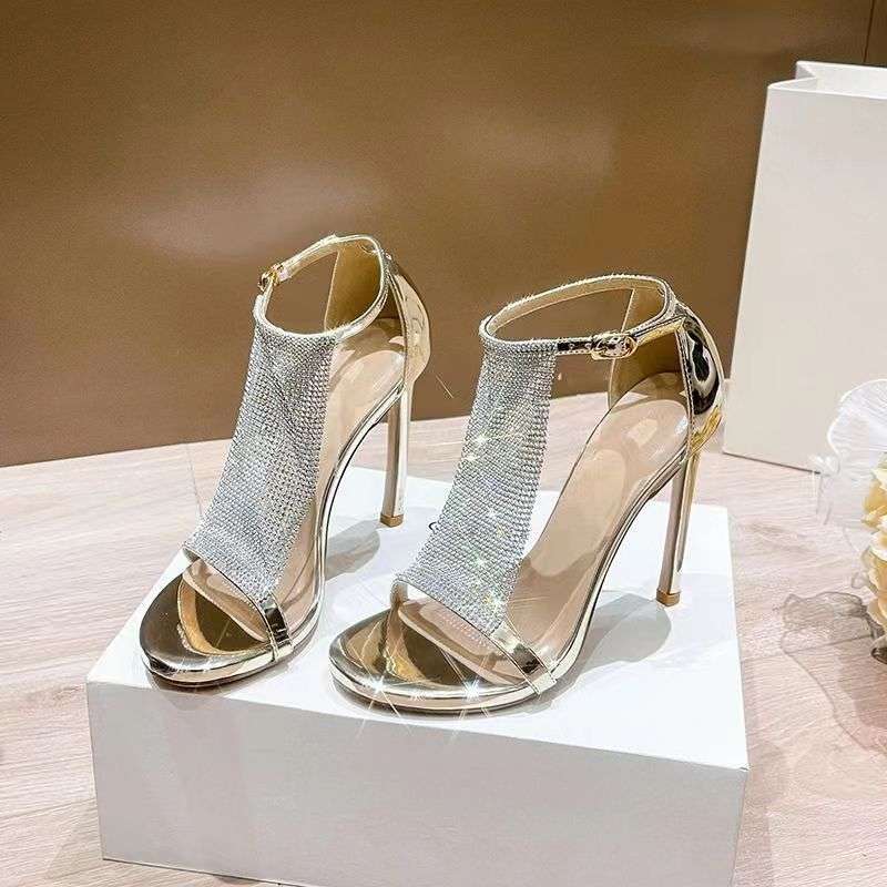 T-Strap Rhinestone Stiletto Sandals