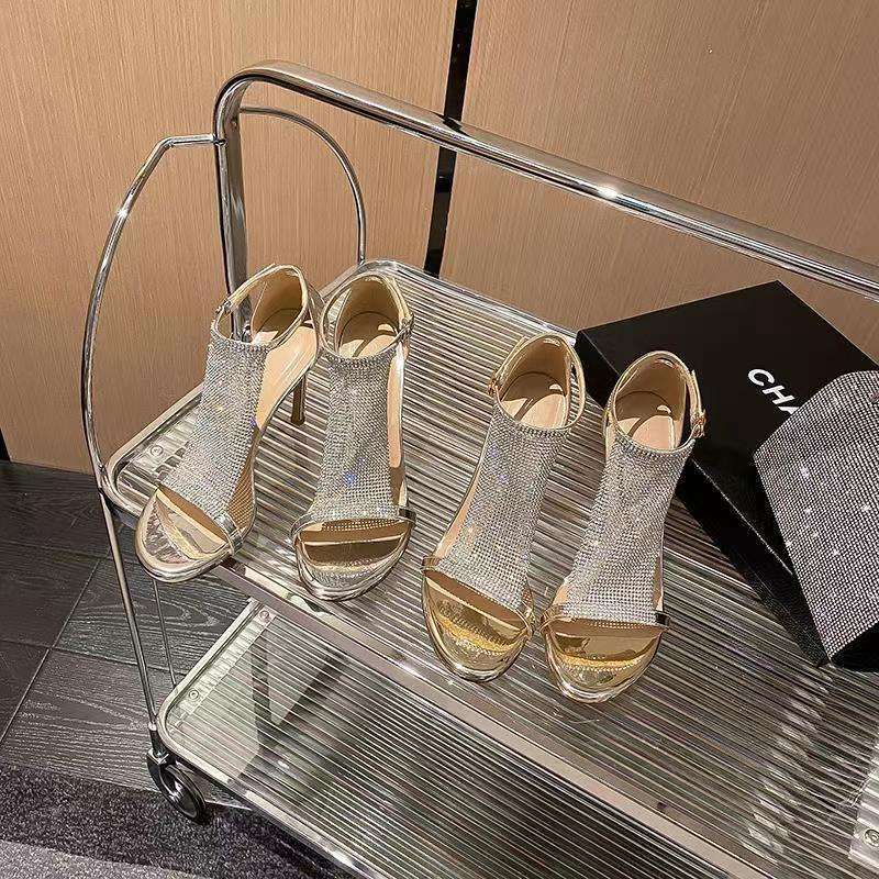 T-Strap Rhinestone Stiletto Sandals