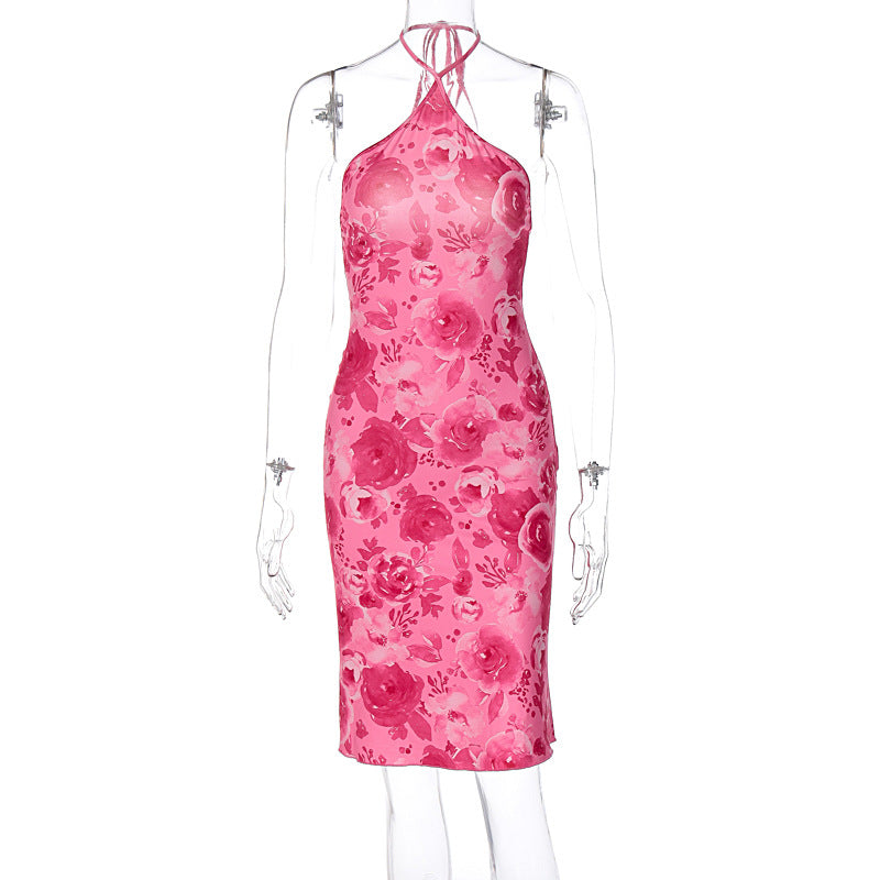 Summer Floral Halter Neck Bodycon Dress