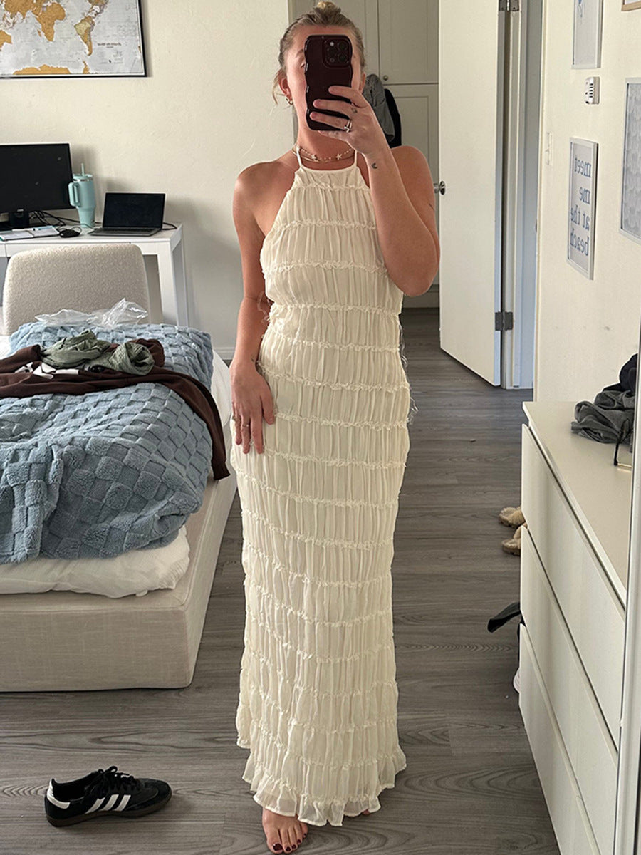Backless Pleated Long Dress