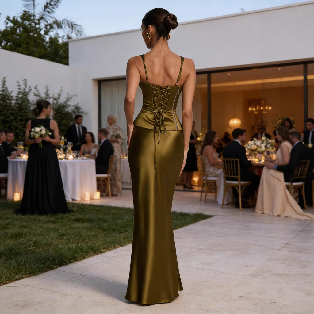 Sleeveless Long Satin Dress