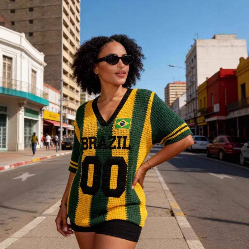 Retro Knit Sports Jersey Top