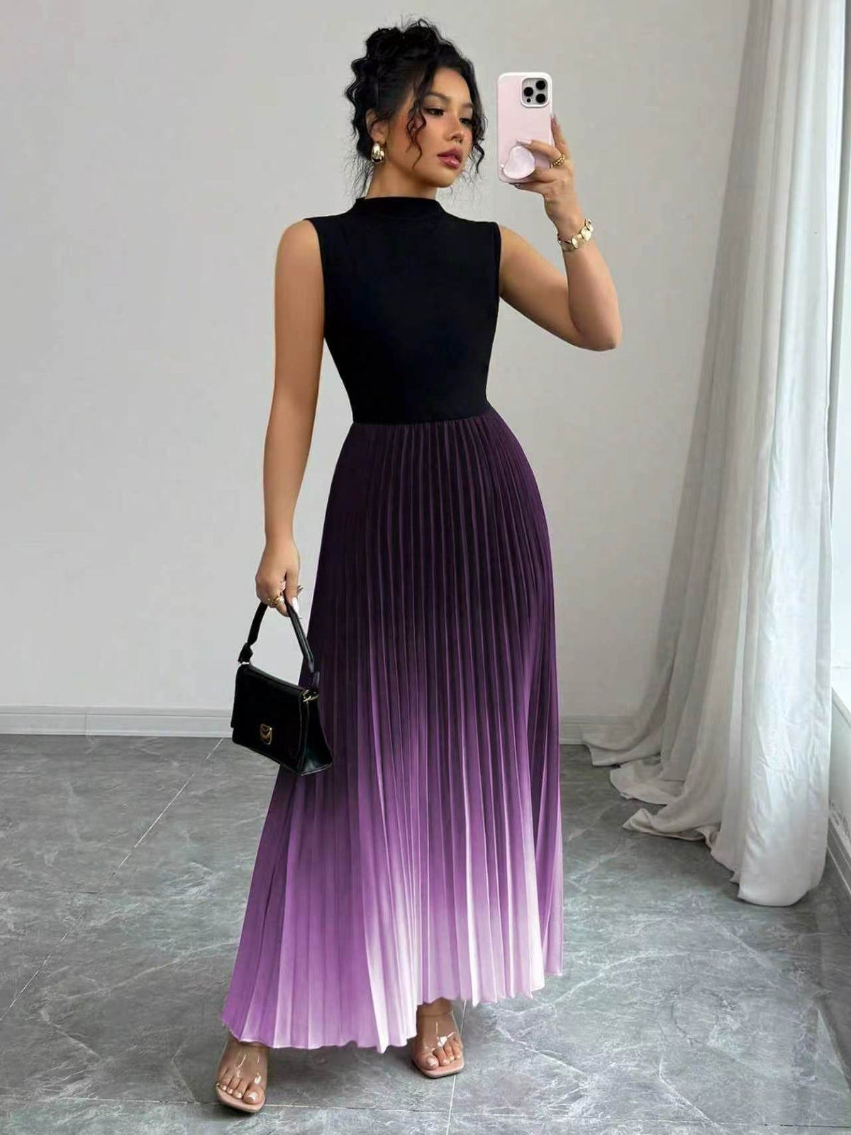 Gradient Sleeveless Pleated Dress