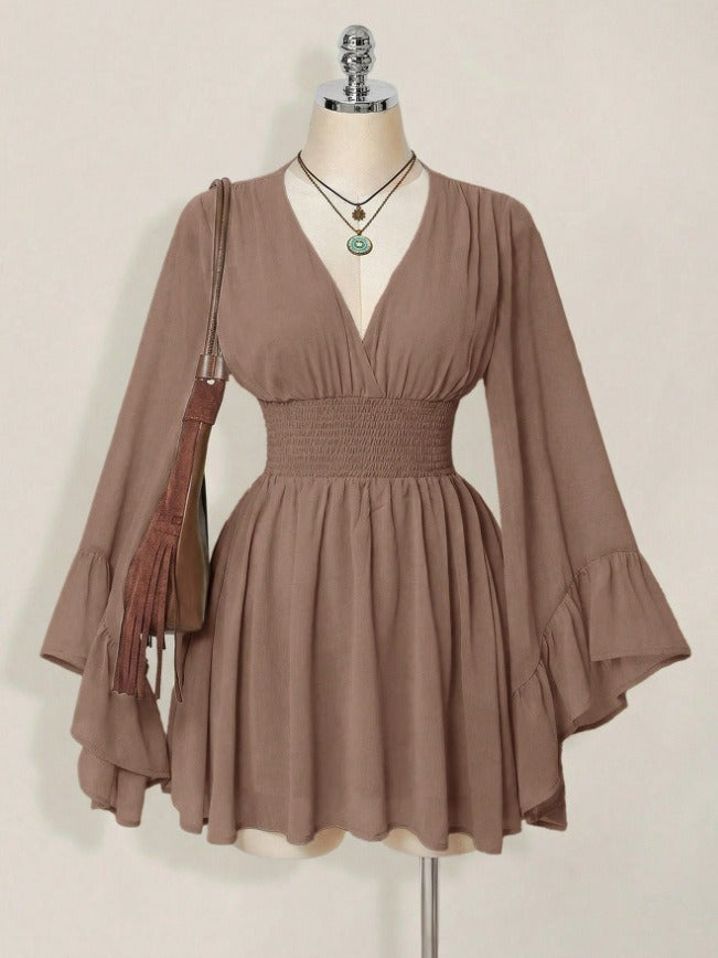 Bohemian Flared Sleeve V-Neck Top