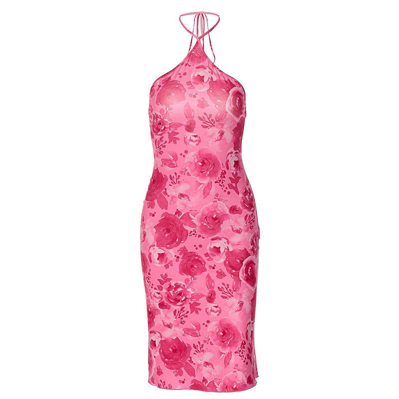 Summer Floral Halter Neck Bodycon Dress