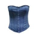 Denim One Shoulder Corset Vest with Eyelet Lace Up