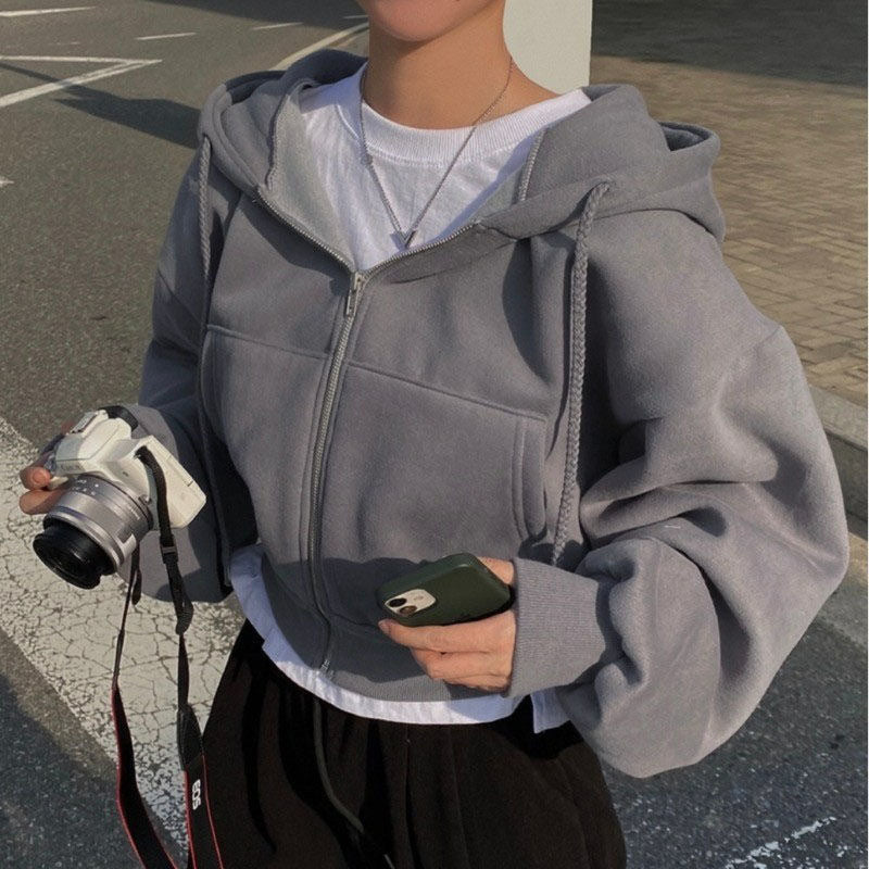 Zippered Hooded Sweatshirt