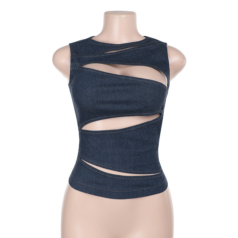 Womens Hollow Out Denim Vest