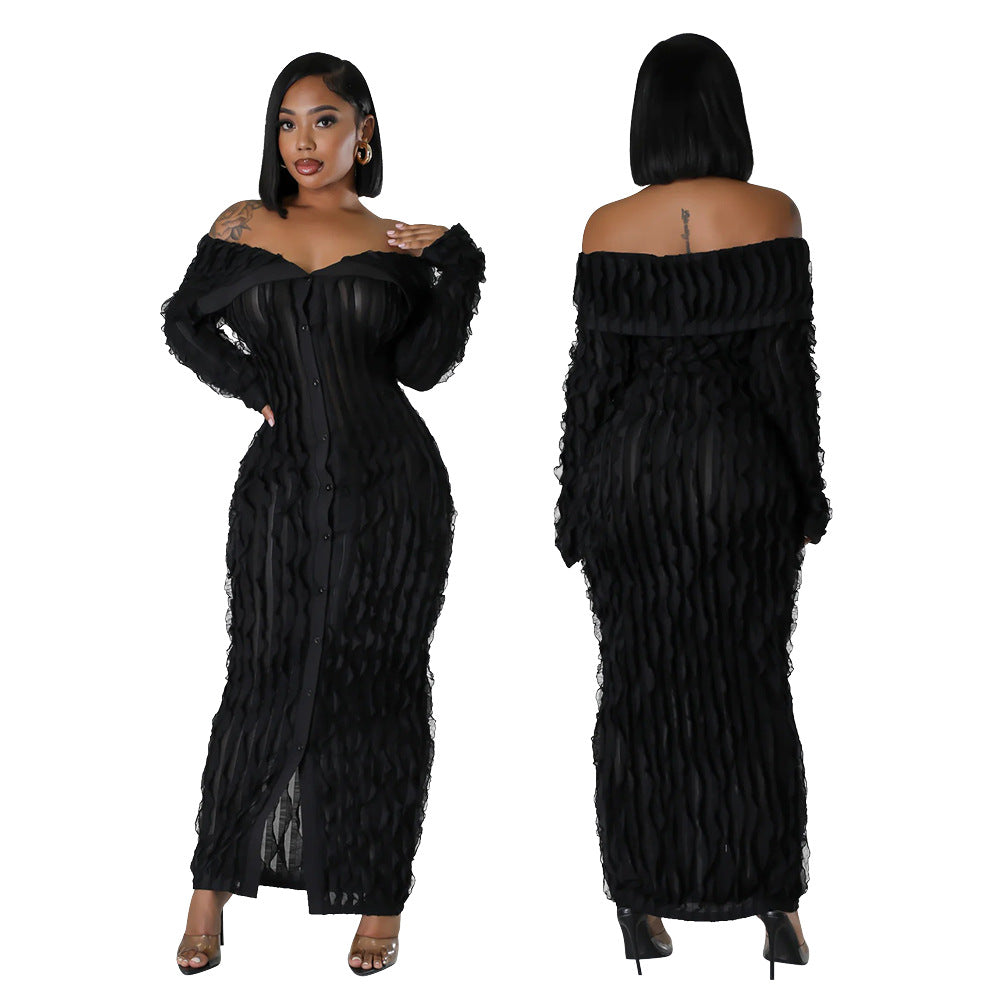 Off-Shoulder Bodycon Dress with Sheer