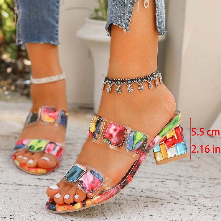 Rhinestone Platform Sandals with Thick Heel