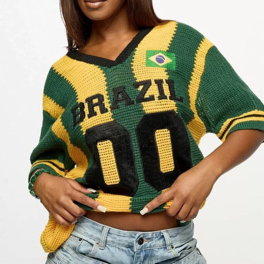 Retro Knit Sports Jersey Top