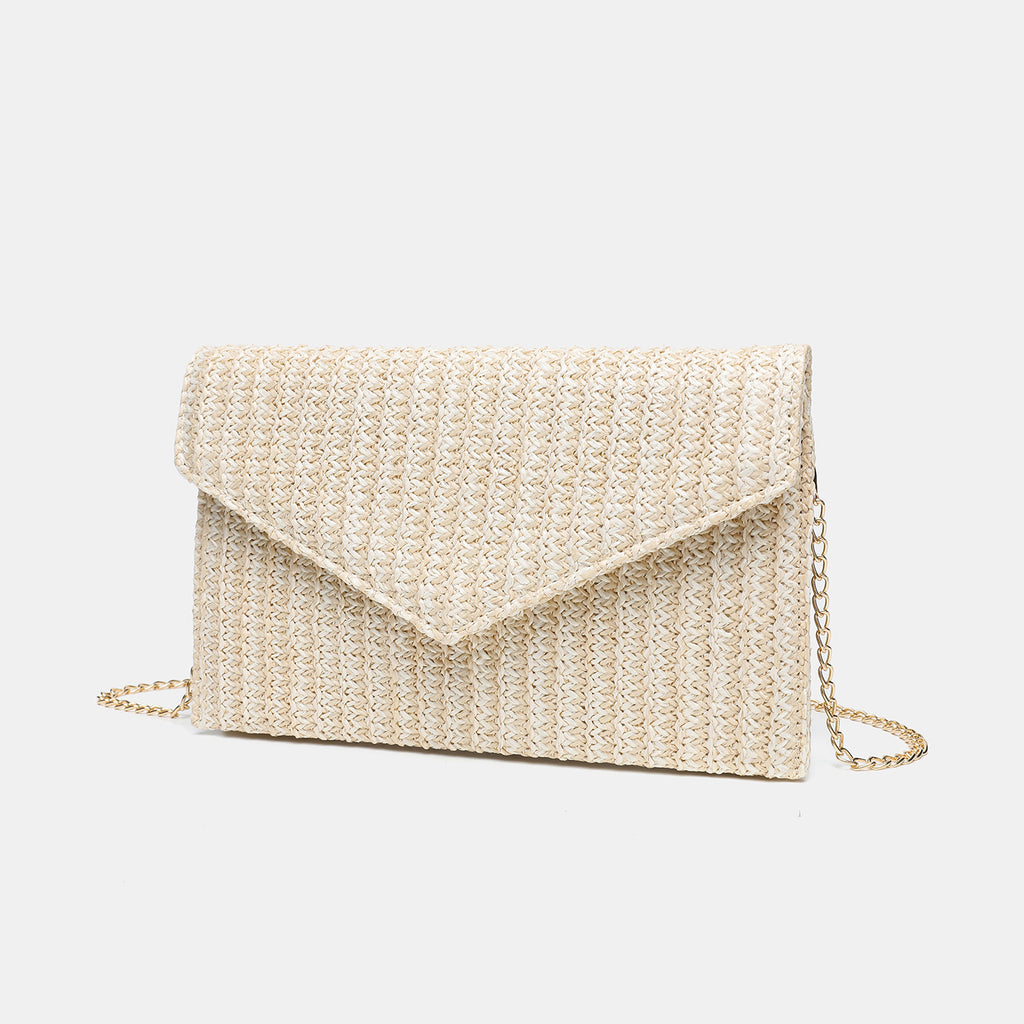 Straw Crossbody Bag with Chain Strap