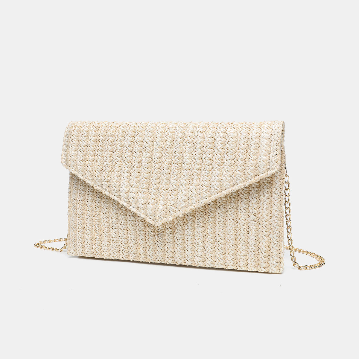 Straw Crossbody Bag with Chain Strap
