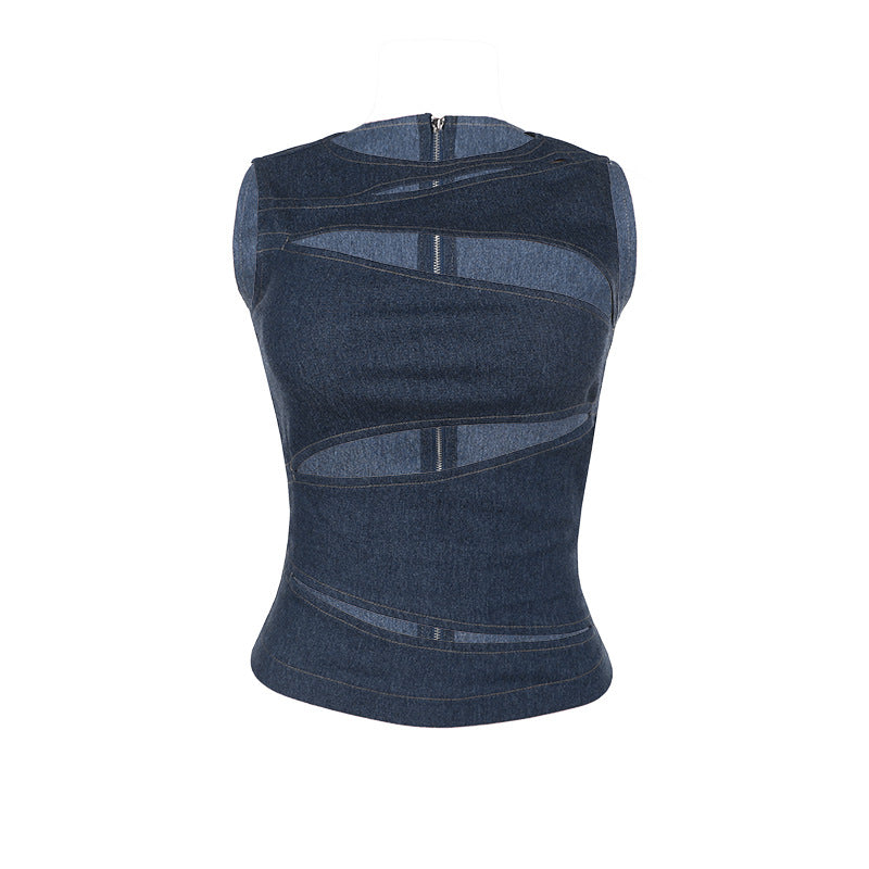 Womens Hollow Out Denim Vest