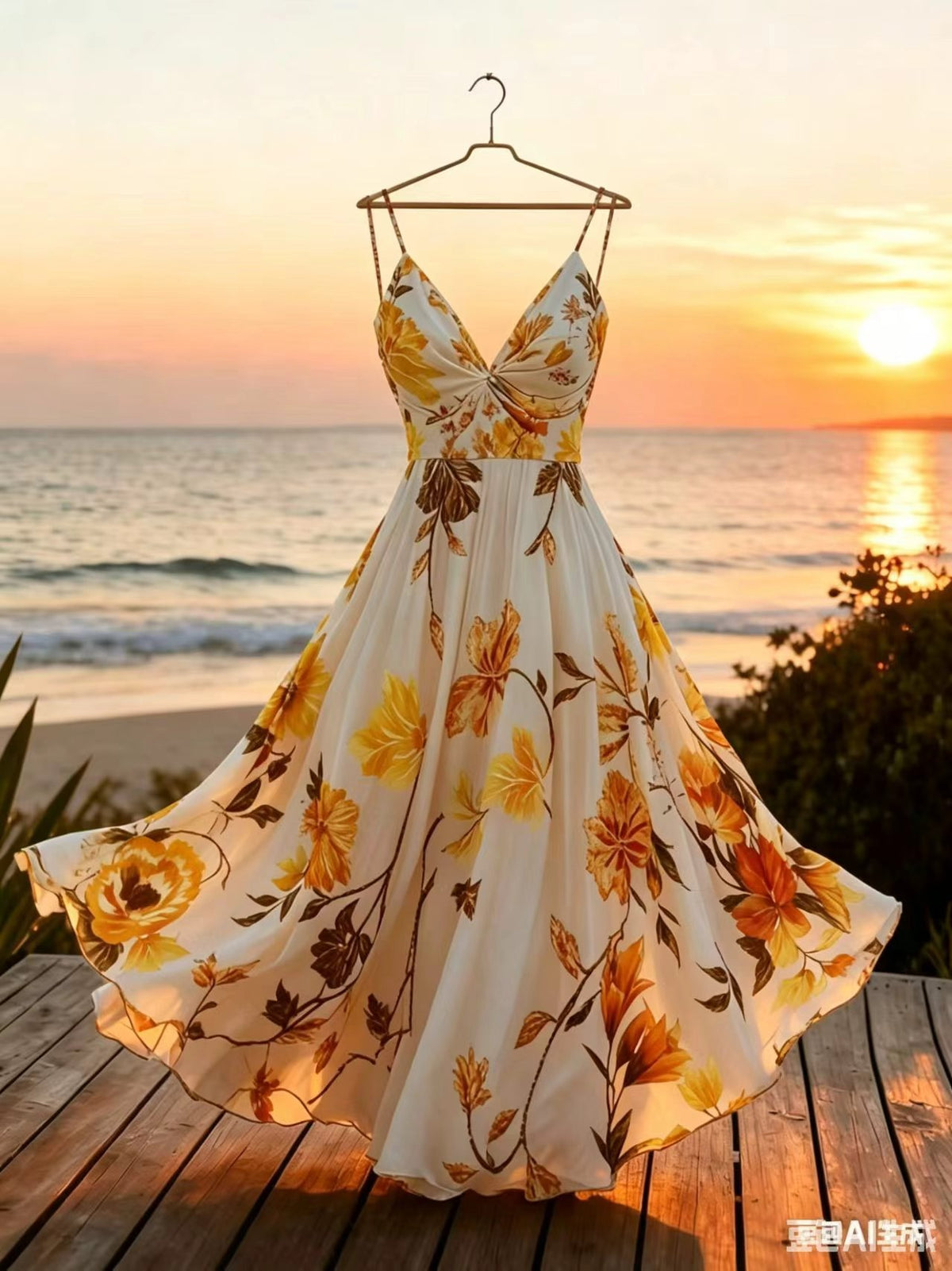 French Print Suspender Dress