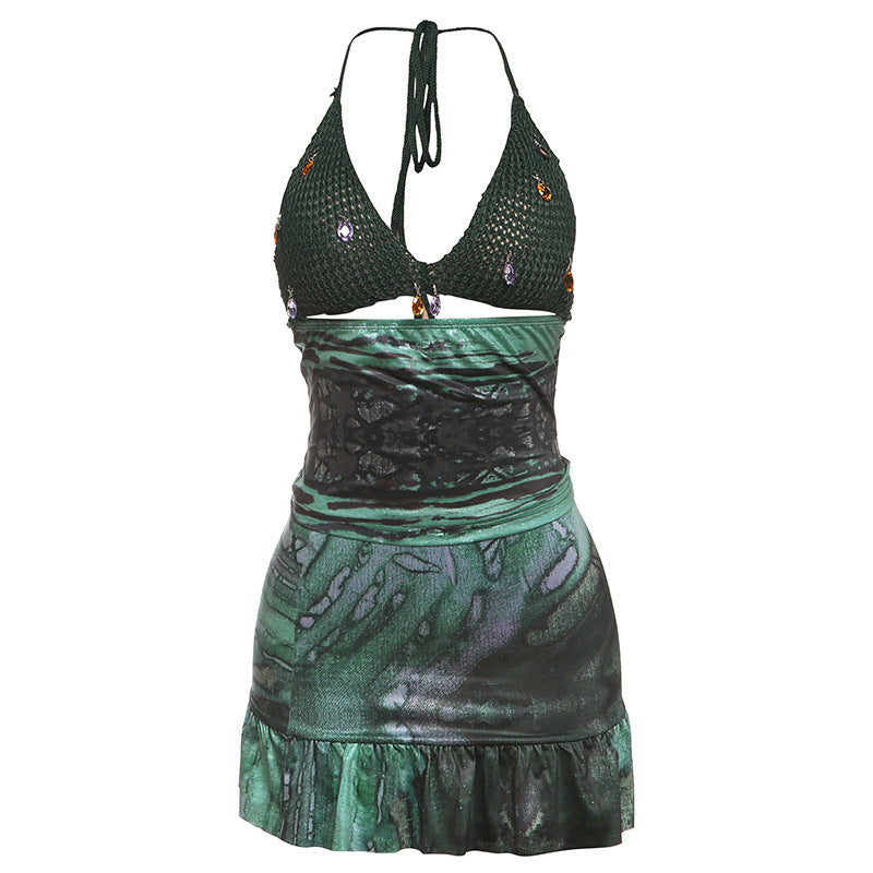 Backless Tube Top High Waist Skirt Set