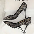 Slimming shallow pointed lace-up high heels