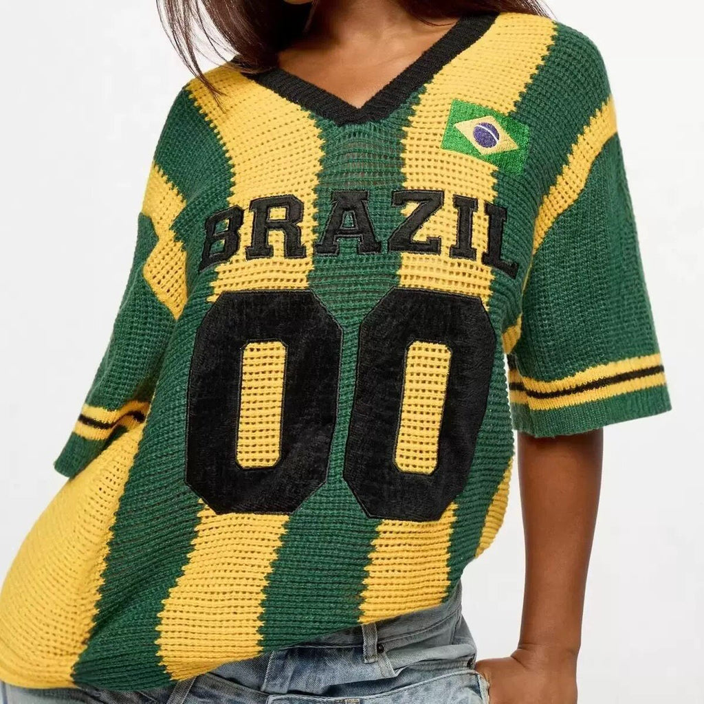 Retro Knit Sports Jersey Top