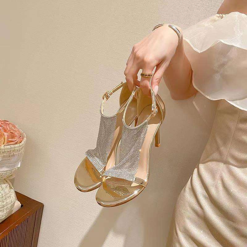 T-Strap Rhinestone Stiletto Sandals