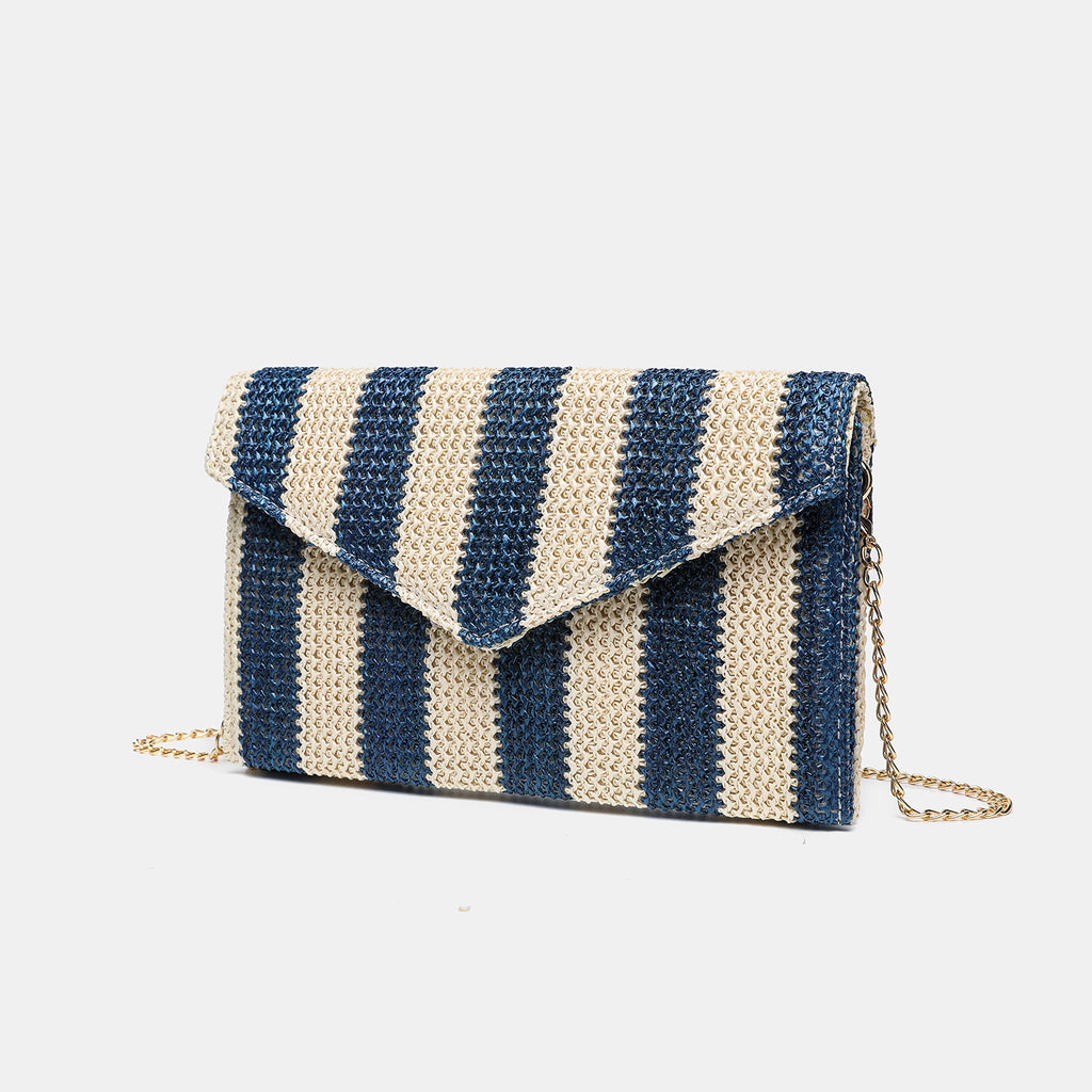 Straw Crossbody Bag with Chain Strap