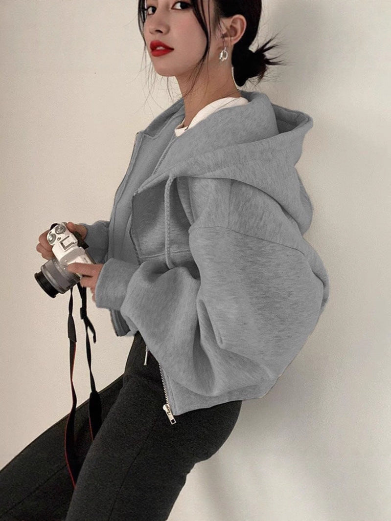 Zippered Hooded Sweatshirt