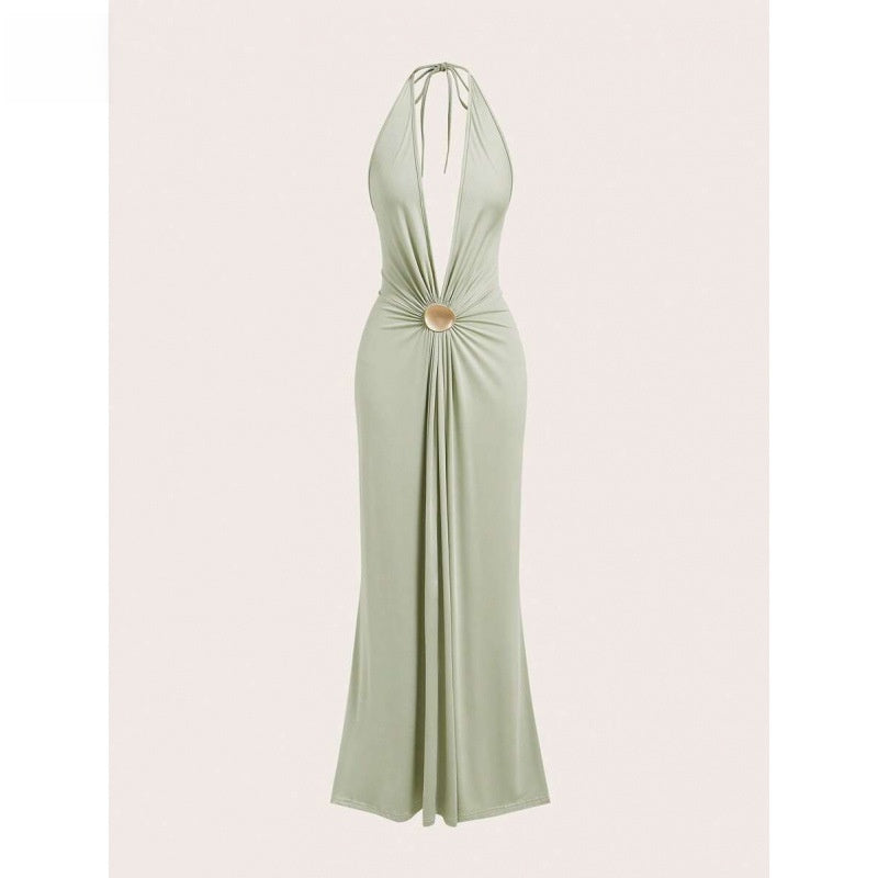 Halter Backless Maxi Dress with High Slit