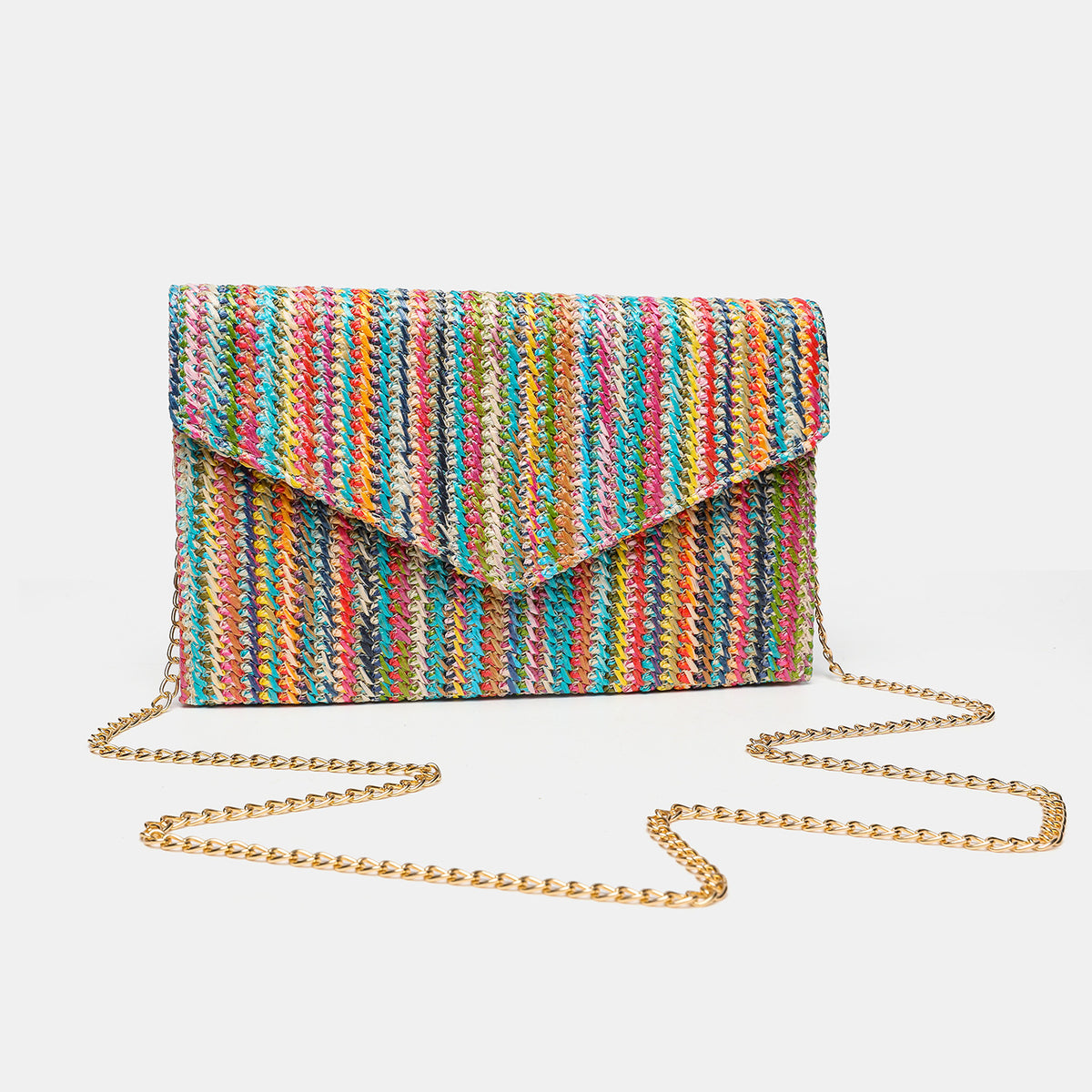 Straw Crossbody Bag with Chain Strap