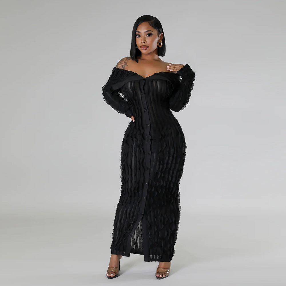 Off-Shoulder Bodycon Dress with Sheer