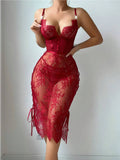Adjustable Strap Lace Bodycon Dress