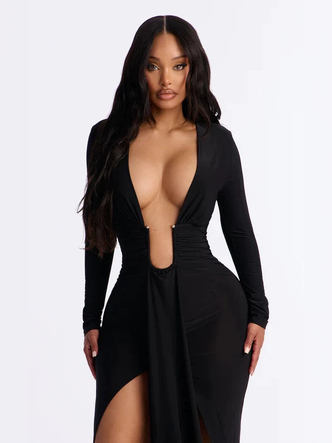 Elegant V-Neck Midi Dress