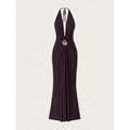 Halter Backless Maxi Dress with High Slit