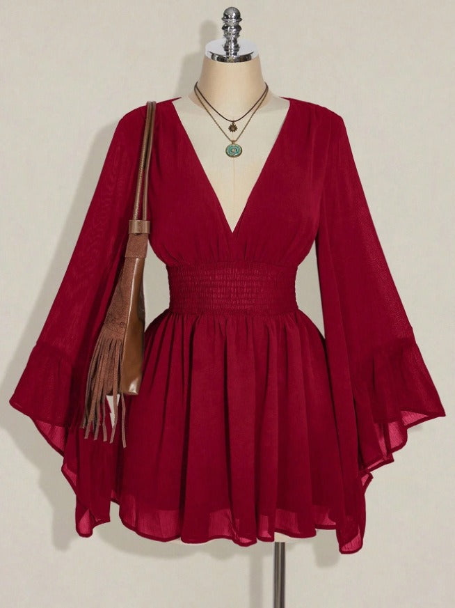 Bohemian Flared Sleeve V-Neck Top