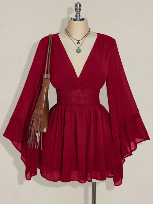 Bohemian Flared Sleeve V-Neck Top