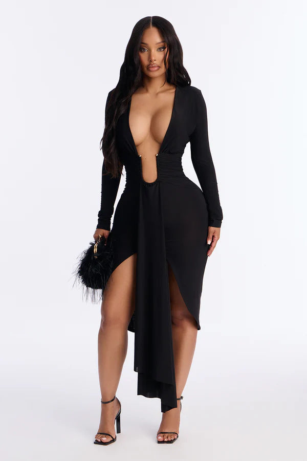Elegant V-Neck Midi Dress