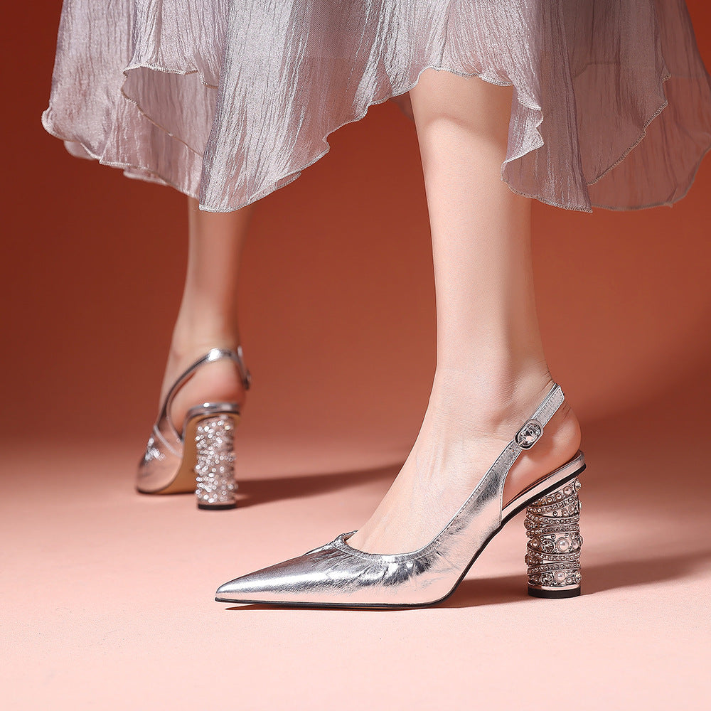 Pearl Rhinestone Buckle Heel