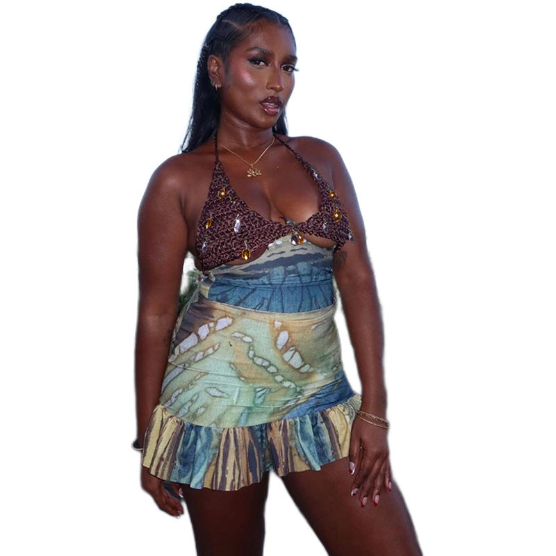 Backless Tube Top High Waist Skirt Set