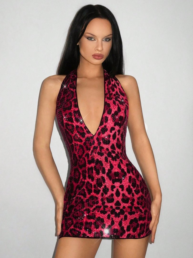 Womens Sleeveless Halter Bodycon Dress