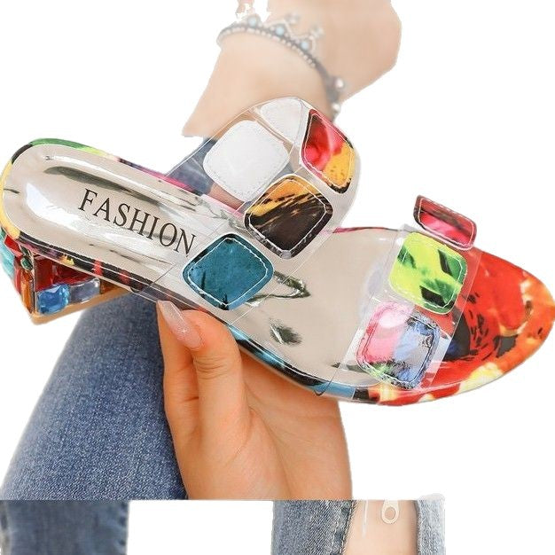 Rhinestone Platform Sandals with Thick Heel