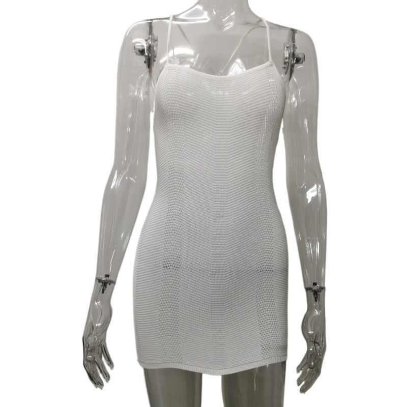 Knitted Dress Sexy Strapless Short Dress Backless Solid Color Dress
