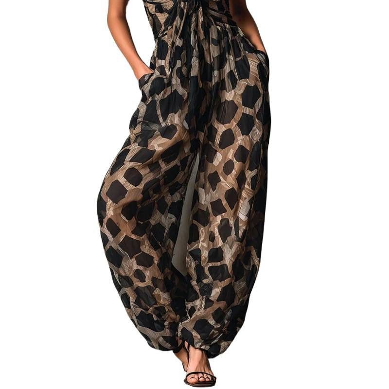 Vintage Leopard Print Twist Strap Jumpsuit
