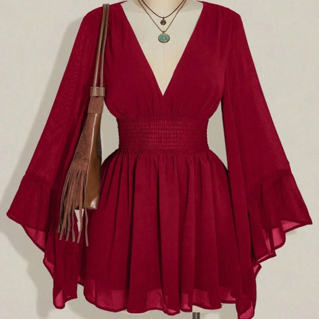 Bohemian Flared Sleeve V-Neck Top
