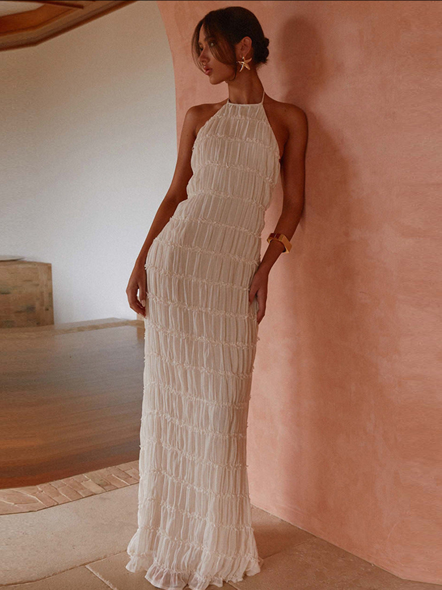 Backless Pleated Long Dress