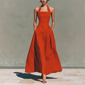 Faux Linen Casual Fashion Slim Fit Pocket Women's Dress
